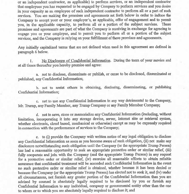 Trump’s 2012 PCA Agreement / NDA