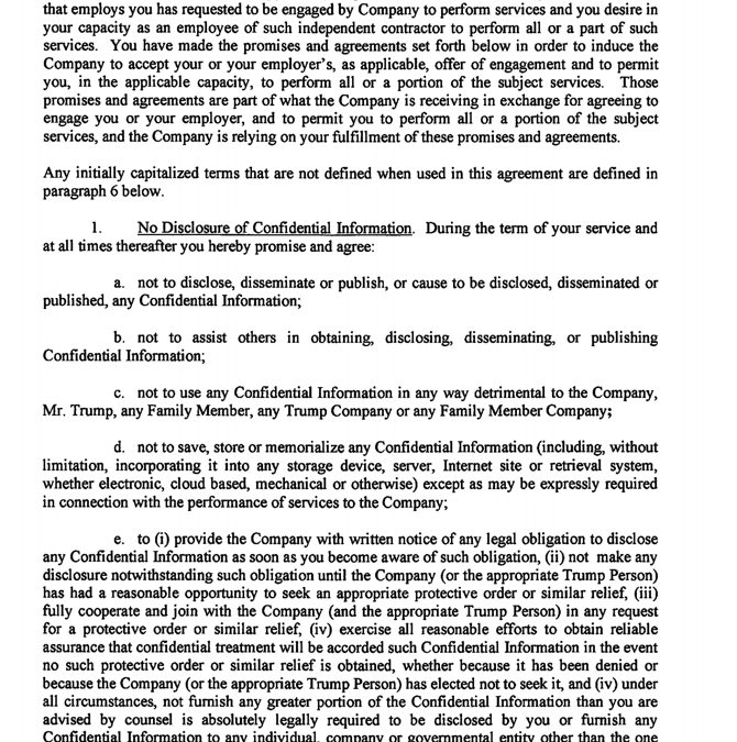 Trump’s 2016 Campaign Agreement / NDA